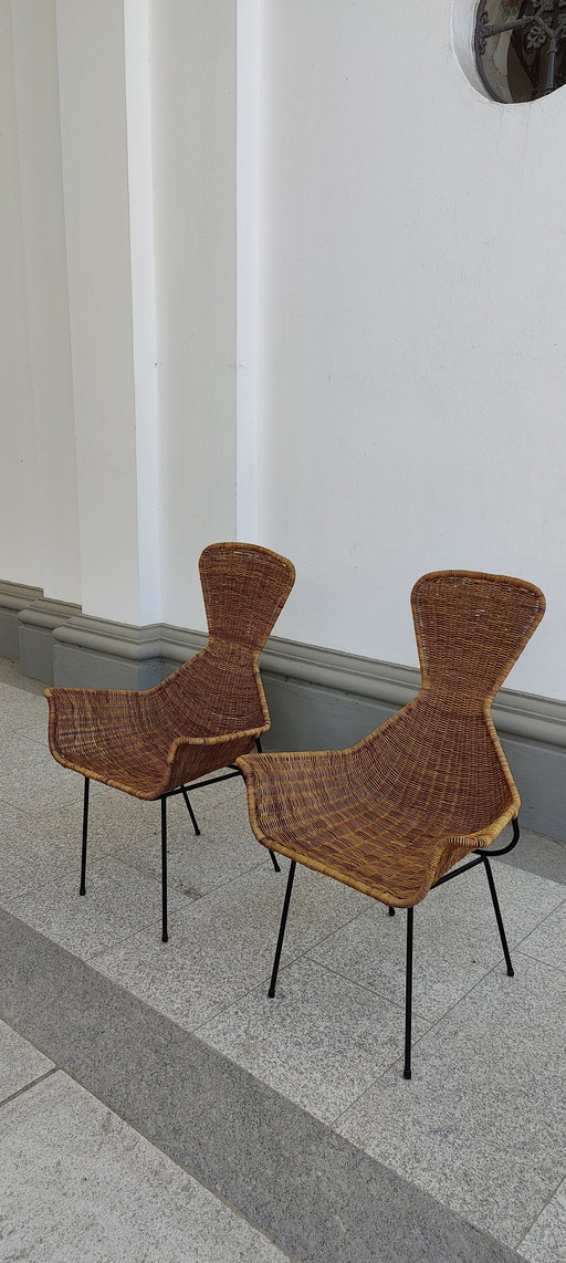 paar italiaanse rieten stoelen uit de jaren 60