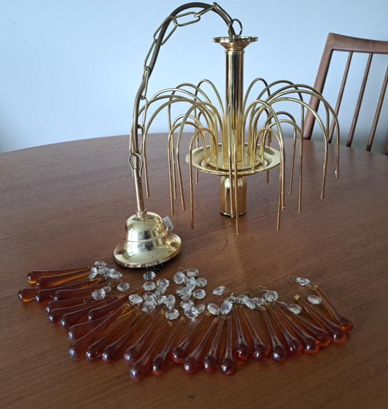 EMME PI LIGHT Italian Vintage Cascade Chandelier – Amber Glass & Brass – 1980s – Metal (photo 5 of 8)