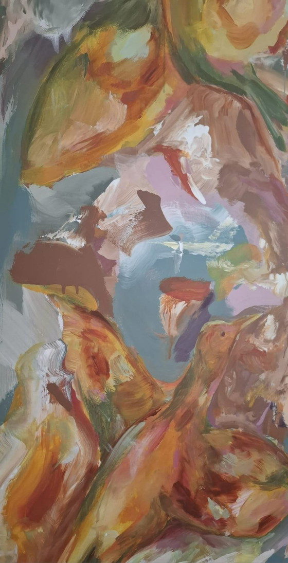 Image 1 of Pintura sobre lienzo - ''Free Birds'' - colorido - pájaros - naturaleza - cálido - abstracto