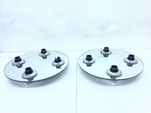 2 lampes Fischer Lampes murales Ufo en verre miroir années 70 années 80 Design