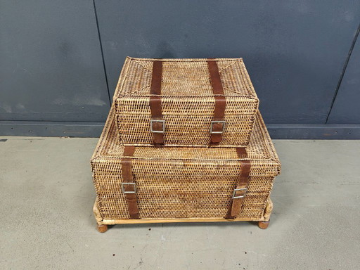 Vintage wicker trunks, 1970s - set of 2 