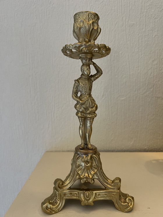 Image 1 of Pair of Empire style bronze candlesticks with female and male figurines