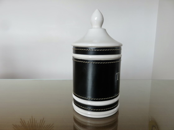Image 1 of Pot à Tabac en Céramique et Skaï Noir, 1970