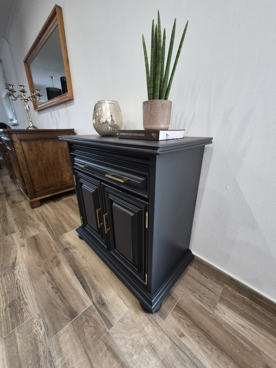 Restyled Cabinet Black-Gray with Gold-Colored Hardware – Chest of drawers, Wood (photo 3 of 6)