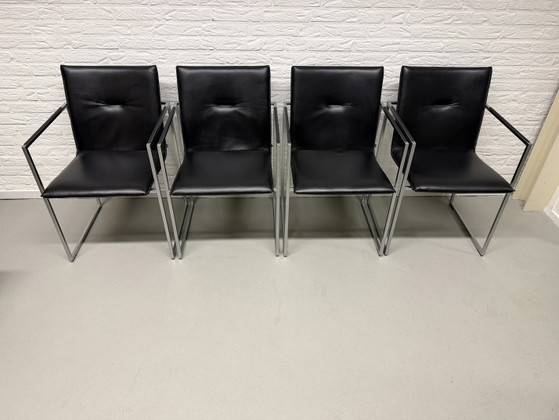 4 x Arco Frame Zwart Kalfsleder Nieuwstaat! – Eetkamerstoelen, Leather, Metal, Modern (photo 3 of 8)