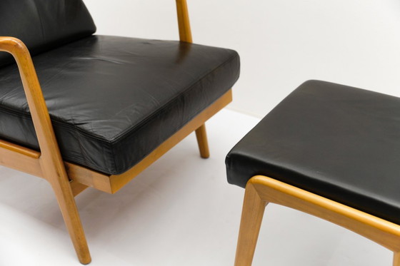 Image 1 of Set di due poltrone e un pouf in stile scandinavo moderno di metà secolo, anni '60