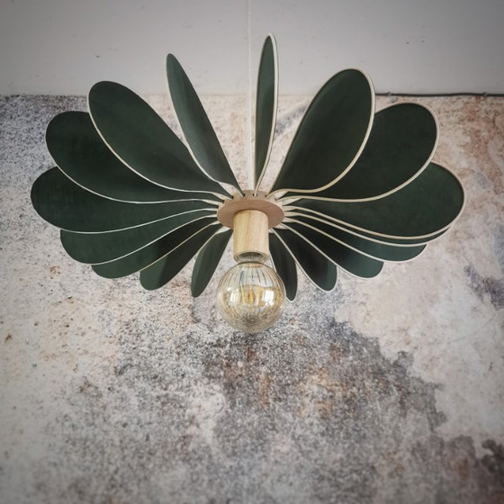 Image 1 of Suspension Hélice, 18 blades in rattan and fabric (customizable shade)