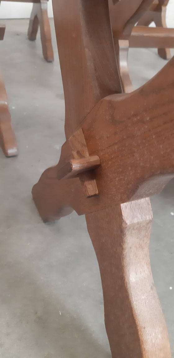 Image 1 of Ensemble de 6 chaises de salle à manger Brutalist en cuir sellier Chaise à échelle