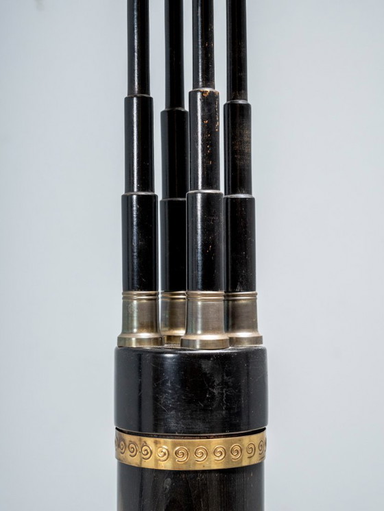 Image 1 of Black Lacquered Pedestal with Brass Details, 20th Century