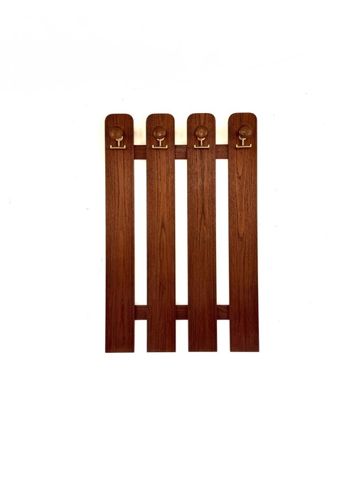 Appendiabiti da parete vintage XL danese in teak, anni '60 – kapstokken, Wood, Brass (photo 2 of 6)