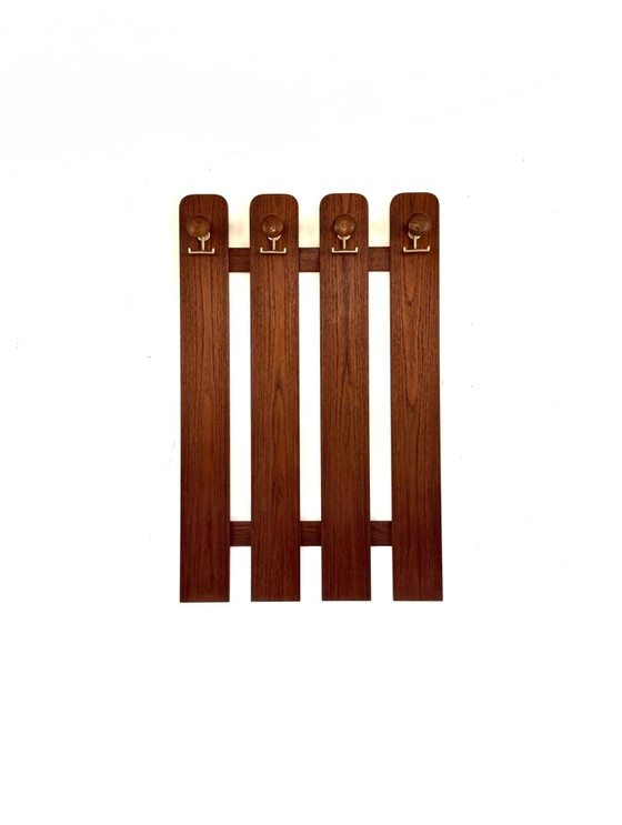 Appendiabiti da parete vintage XL danese in teak, anni '60 – Wood, Brass (photo 2 of 6)