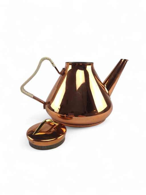 Vintage copper teapot teakettle raffia handle vintage