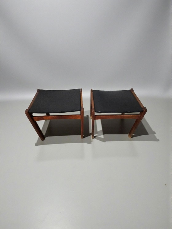 Image 1 of Vintage set of 2 Scandinavian design teak footstools, 1960s