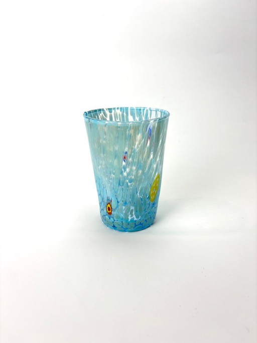Set di 6 bicchieri in vetro soffiato veneziano con murrine Effetre Murano fuse nel vetro, hand made in italy.