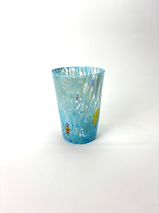 Image 1 of Set di 6 bicchieri in vetro soffiato veneziano con murrine Effetre Murano fuse nel vetro, hand made in italy.