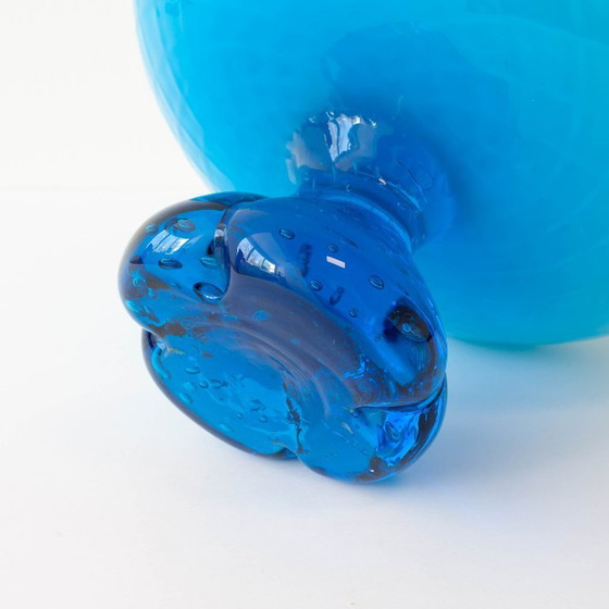 Vintage jaren 60 Portugese blauwe glazen schaal met voet – Tafelaccessoires, Glass (photo 7 of 10)