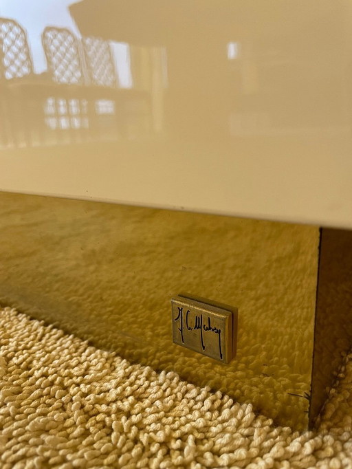 Jean Claude Mahey Sideboard,1970s White and Brass