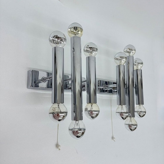 Image 1 of Paar Gaetano Sciolari Wandlampen Leuchter Chrom Rohr , 1970er Jahre