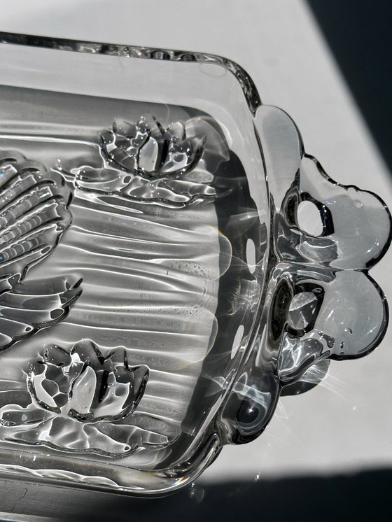 Image 1 of Piatto da torta in vetro vintage Art Deco Revival swan 80s Walther in vetro cristallo