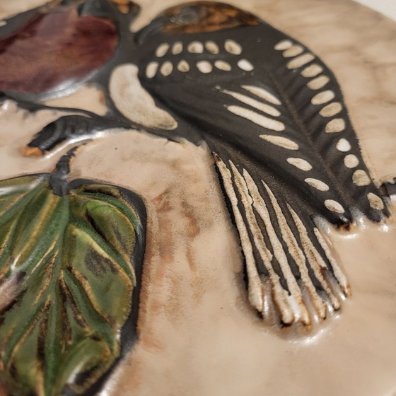 Image 1 of Cornice rotonda, targa in ceramica smaltata con rilievo, Rusha Art, anni '60-'70, Germania