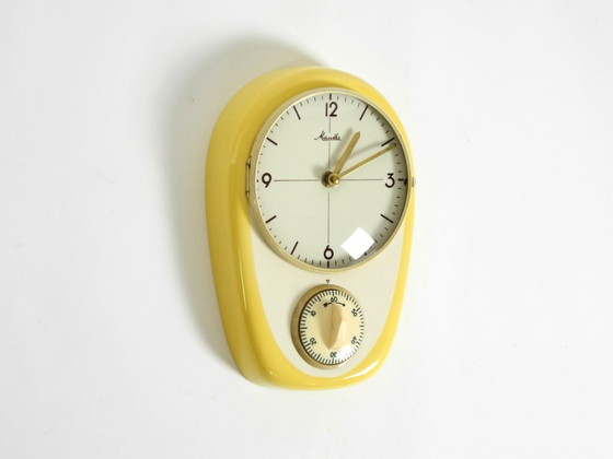 Image 1 of Beautiful battery-operated Mid-Century Modern wall clock by Mauthe with a glazed ceramic case