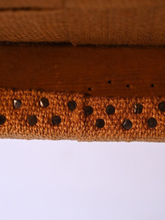 Image 1 of Paar Scandinavische vintage grenen krukken met gevlochten zittingen