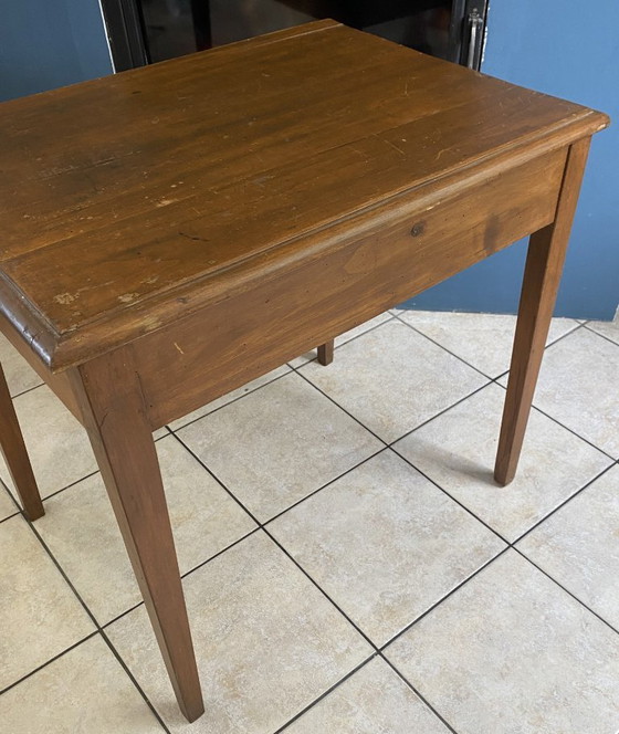 Schreibtisch mit einer großen Schublade aus massiver Eiche, um 1950, 78 x 58 cm – Wood (photo 12 of 19)