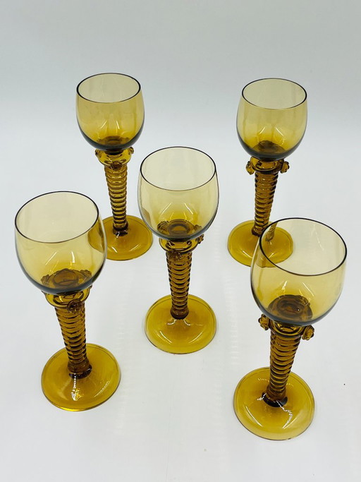 Lot de 5 Verres à Vin Roemer Ambrés – glazen karaffen, Glass