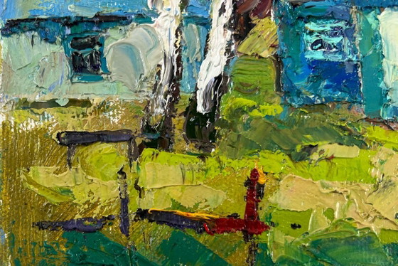 Image 1 of Original Oil Painting Day Village Landscape Whispers of spring