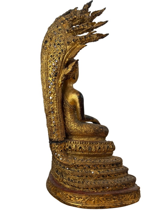 Thai Bronze Naga Buddha – Gilded – Rattanakosin Style Temple Statue – Sculpture (photo 4 of 10)