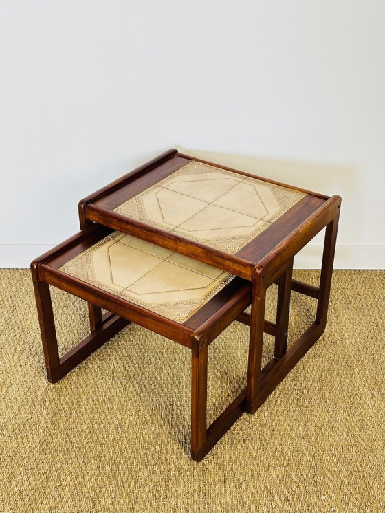 Image 1 of Pair of vintage nesting coffee tables in wood and ceramic, 1960