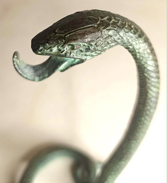 Image 1 of Cobra Bronze Pocket Watch Holder by Edgar Brandt, Art Deco Style