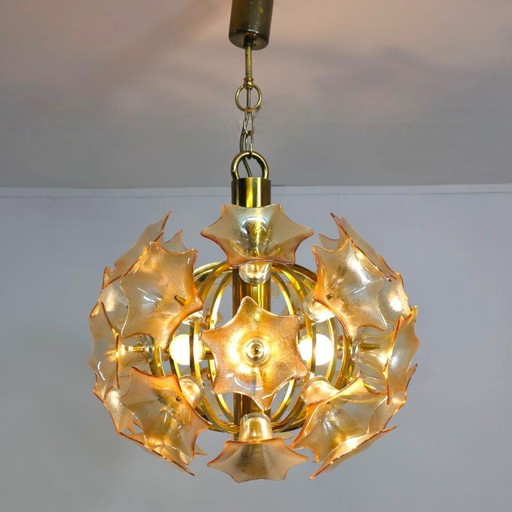 Sian spherical lamp with Murano flowers in orange/copper color 60's
