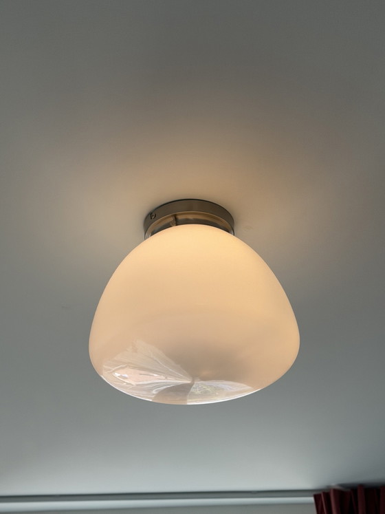 Lámpara de techo Art Déco “Glasgow” - Cristal blanco opalino y acero – Plafones, Metal (photo 4 of 5)