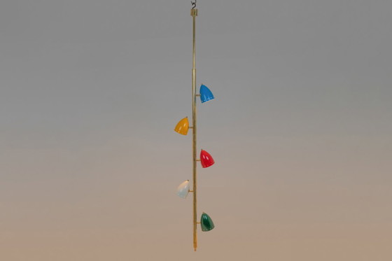 Image 1 of Lampada a sospensione tubolare in ottone patinato e laccato. Contemporaneo