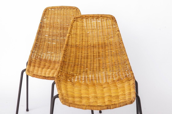Image 1 of Set of 2 Gianfranco Legler Basket Chairs, 1950s Rattan Chairs, Mid Century Swiss Design, Metal & Wicker Chairs