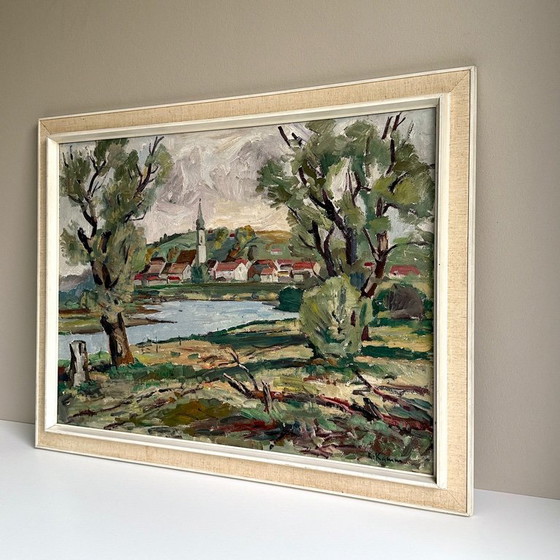 Image 1 of Vintage Gemälde - Rupert Kamm - Vilshofen - Pleinting - 1964 - Bayern - Westdeutschland - Öl - Unikat - Mid Century - Signiert