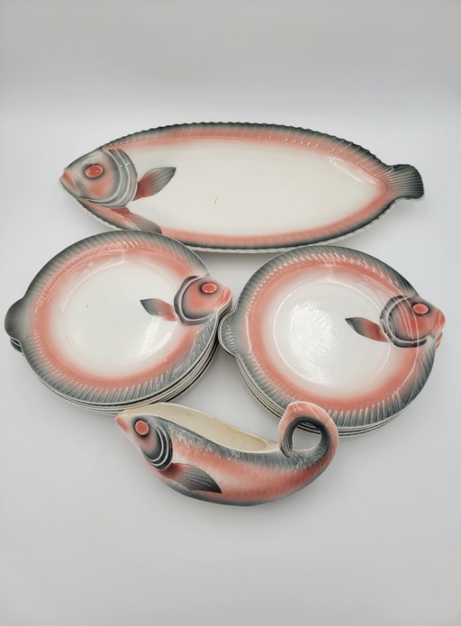 Service À Poisson En Porcelaine Vintage Digoin