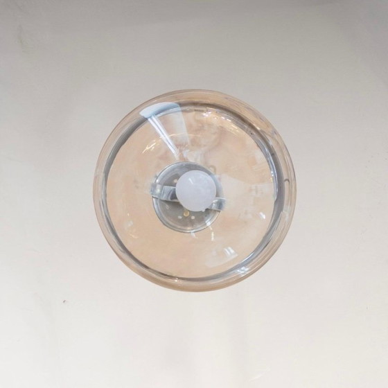 Image 1 of 1x Italian Modern Space Age Pendant Light, Glass & Silver Metal, 1980s