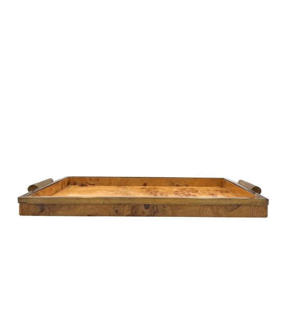 Image 1 of Hollywood regency brass & burl tray, Italy 1970s