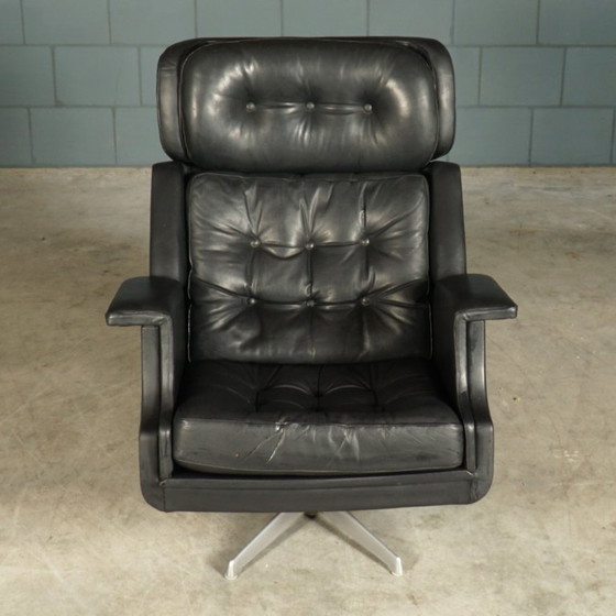 Image 1 of Poltrona girevole vintage in pelle nera, anni '70