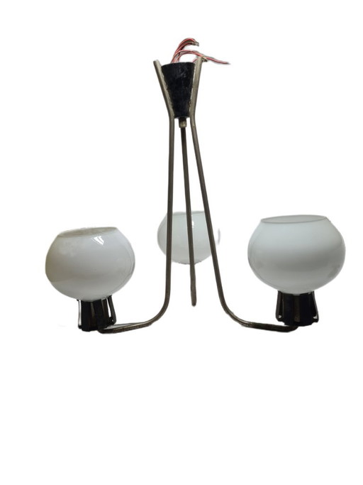 Kroonluchter in postmoderne stijl, Polen, jaren 1960 – Glass, Metal