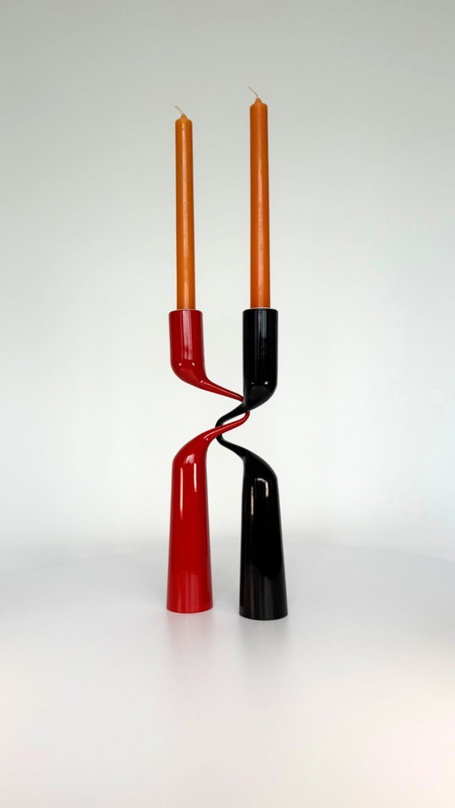 Red and black 'Tango' candlesticks designed by Mikaela Dörfel for Menu Denmark