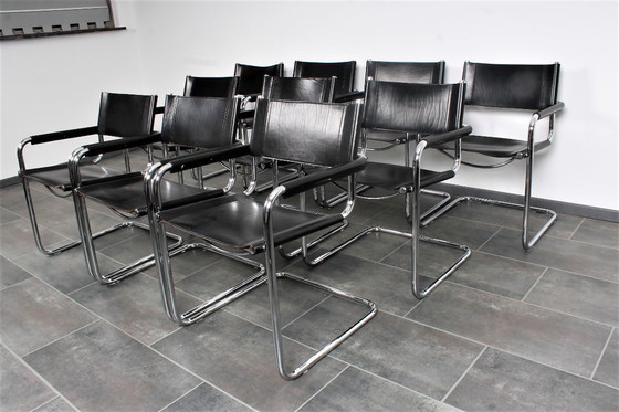 Image 1 of Set van 8 Matteo Grassi MG5 zwarte tuigleren buisframe stoelen