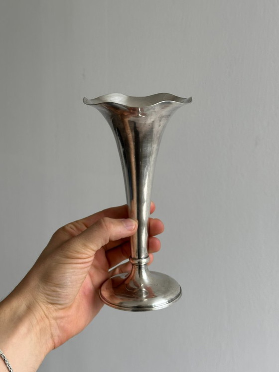 Image 1 of soliflore vase in patinated silver-plated metal