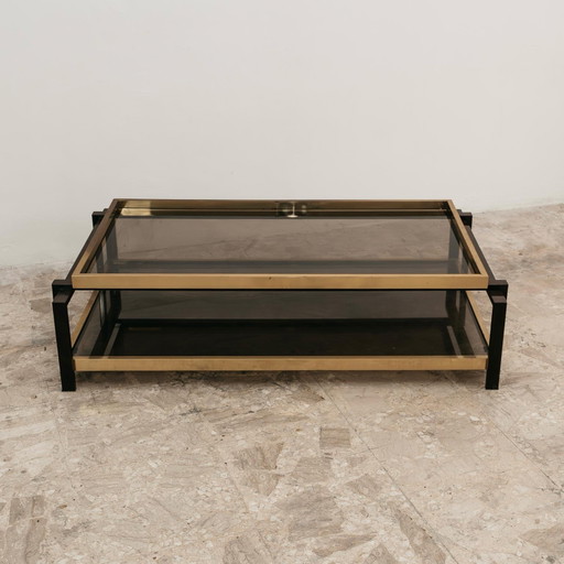 Tavolo Da Salotto Design Hollywood Regency Anni ‘70 Geometrico Ottone Vintage