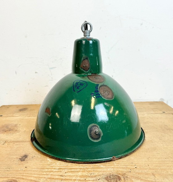 Image 1 of Lampada a sospensione in smalto verde industriale, anni '60