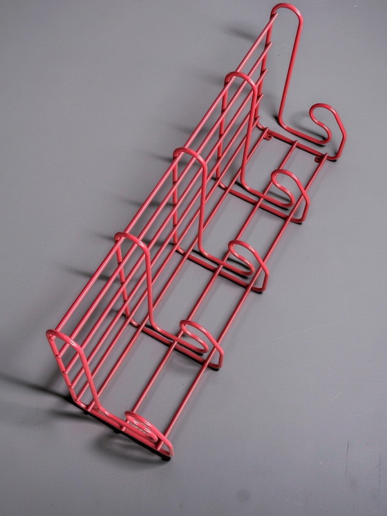 Rare Vintage IKEA 'Frän' Wall Coat Rack / Hat Rack – 1980s Postmodern Design – Bright Red Coated Metal Wire (photo 5 of 6)