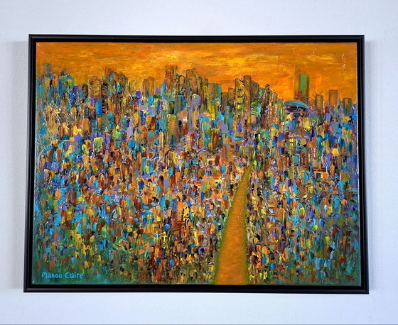 Manou Claire - Date Night in the City, Schilderijen & Tekeningen, Hout, Canvas, Bruin (foto 2 van 7)