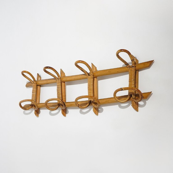 Image 1 of Wandgarderobe aus Rattan und geflochtenem Korbgeflecht, 1960er Jahre.